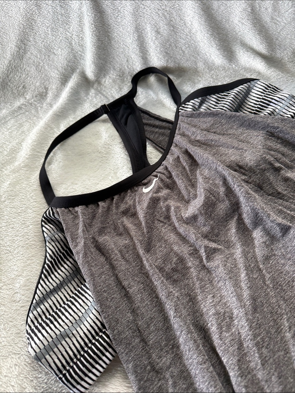 Nike swim women’s tankini top gray , the under piece is black and white